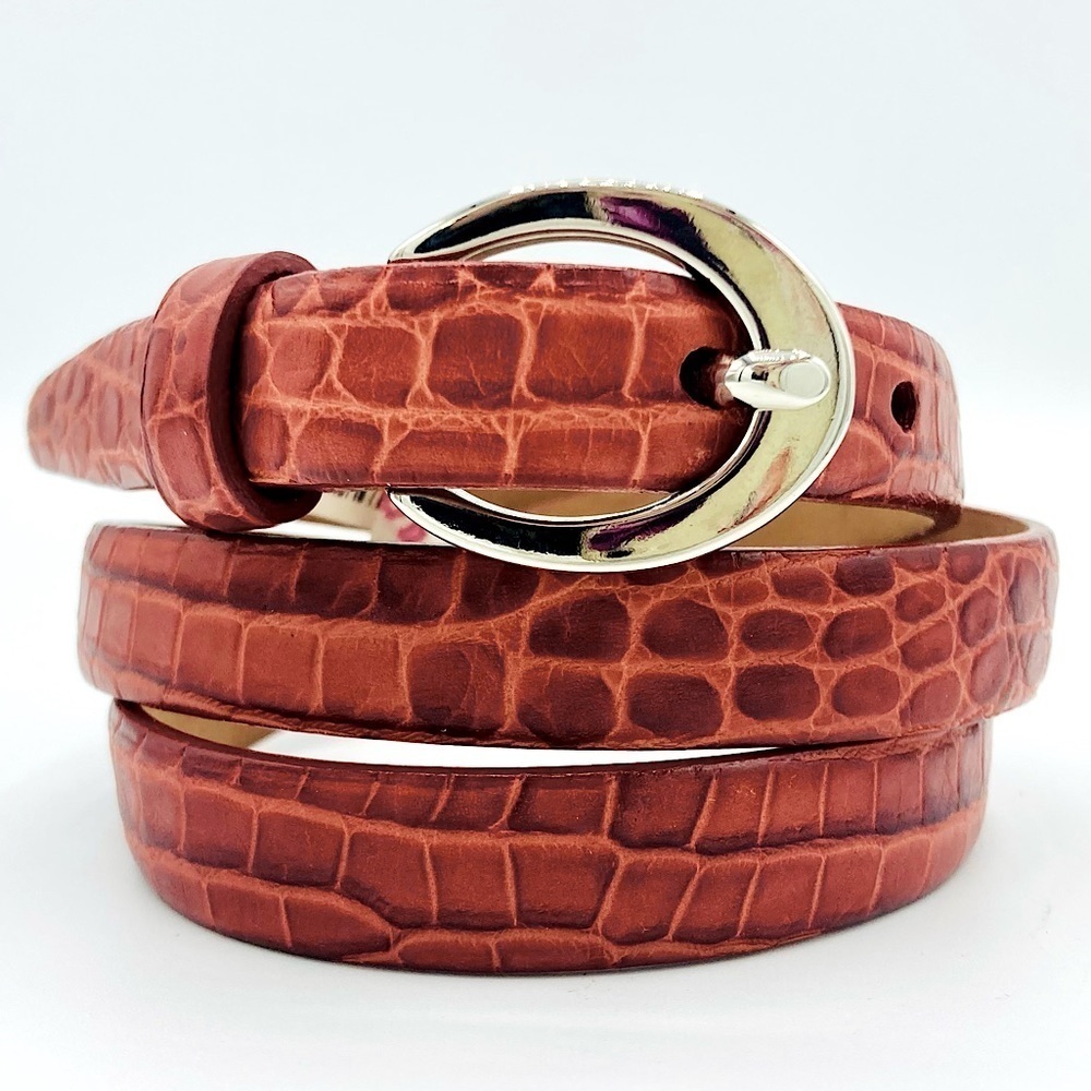 Talbots Croc-Embossed Brown Belt with Silver Buckle